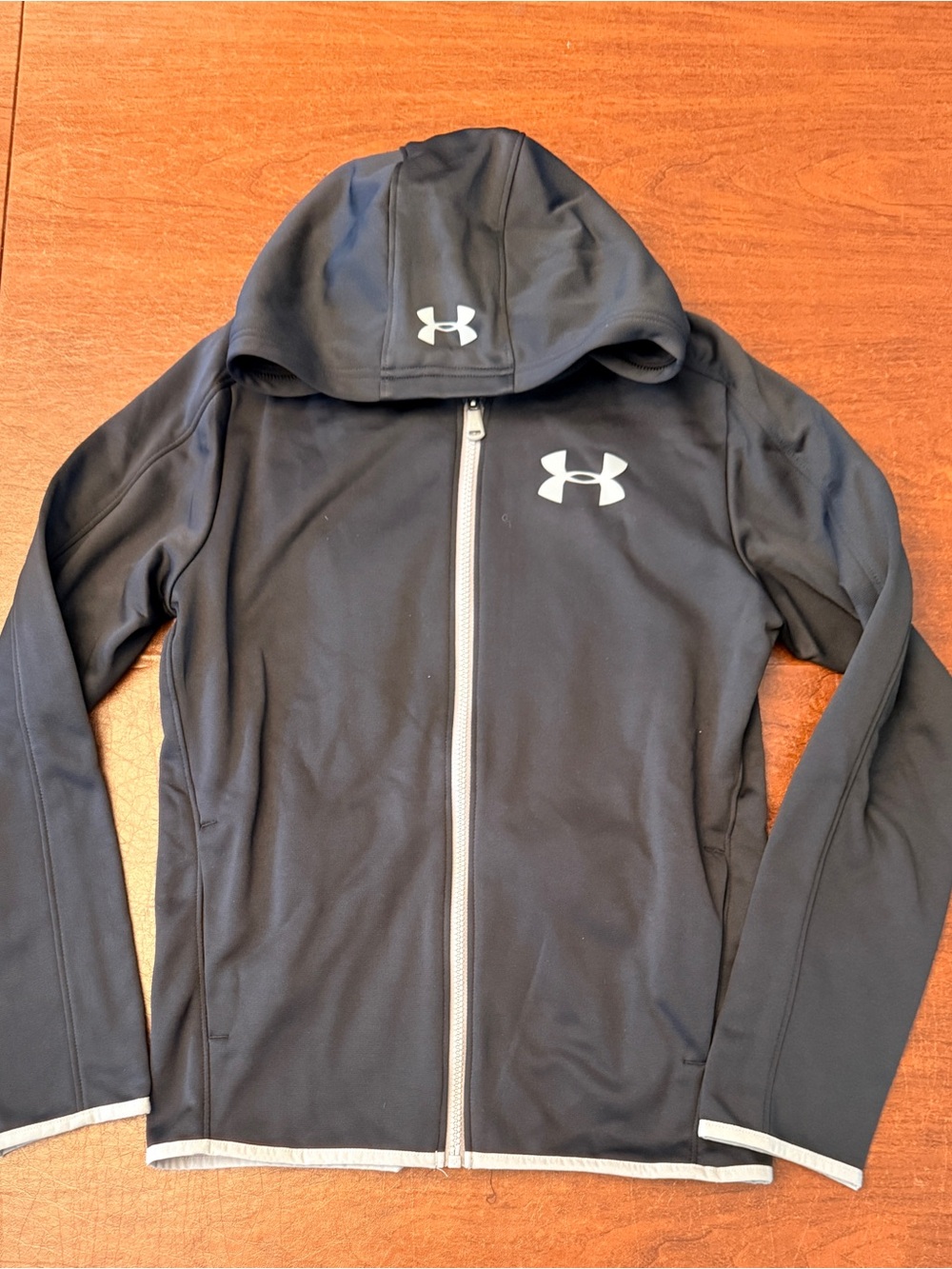 Under Armour Kids Black Full-Zip Hooded Jacket with White Logo